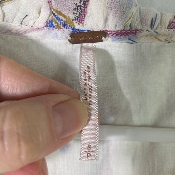 Womens Free People Wild Horses Smocked Boho Dress Sheer Sleeve‎ White Pink S - Picture 7 of 10